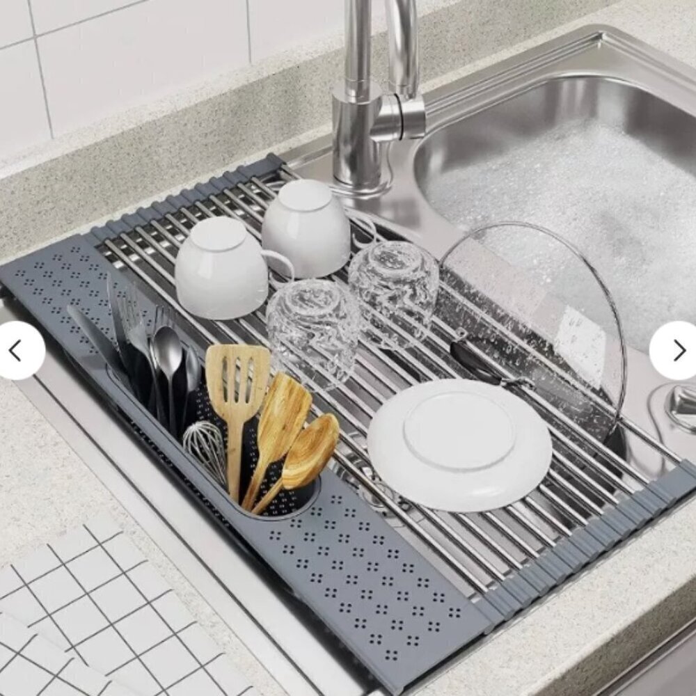 NEW! CW HOME Roll Up Dish Drying Rack over the sink stainless steel silicon - Picture 2 of 7